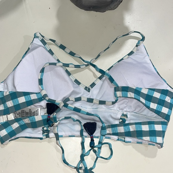 Jessica Simpson medium teal, and white checkered, swim, top, medium - Picture 5 of 6